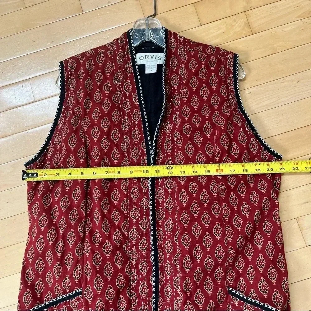 Orvis Open Overcoat Paisley Indian India Sz S Red Stitched Western Long Vest